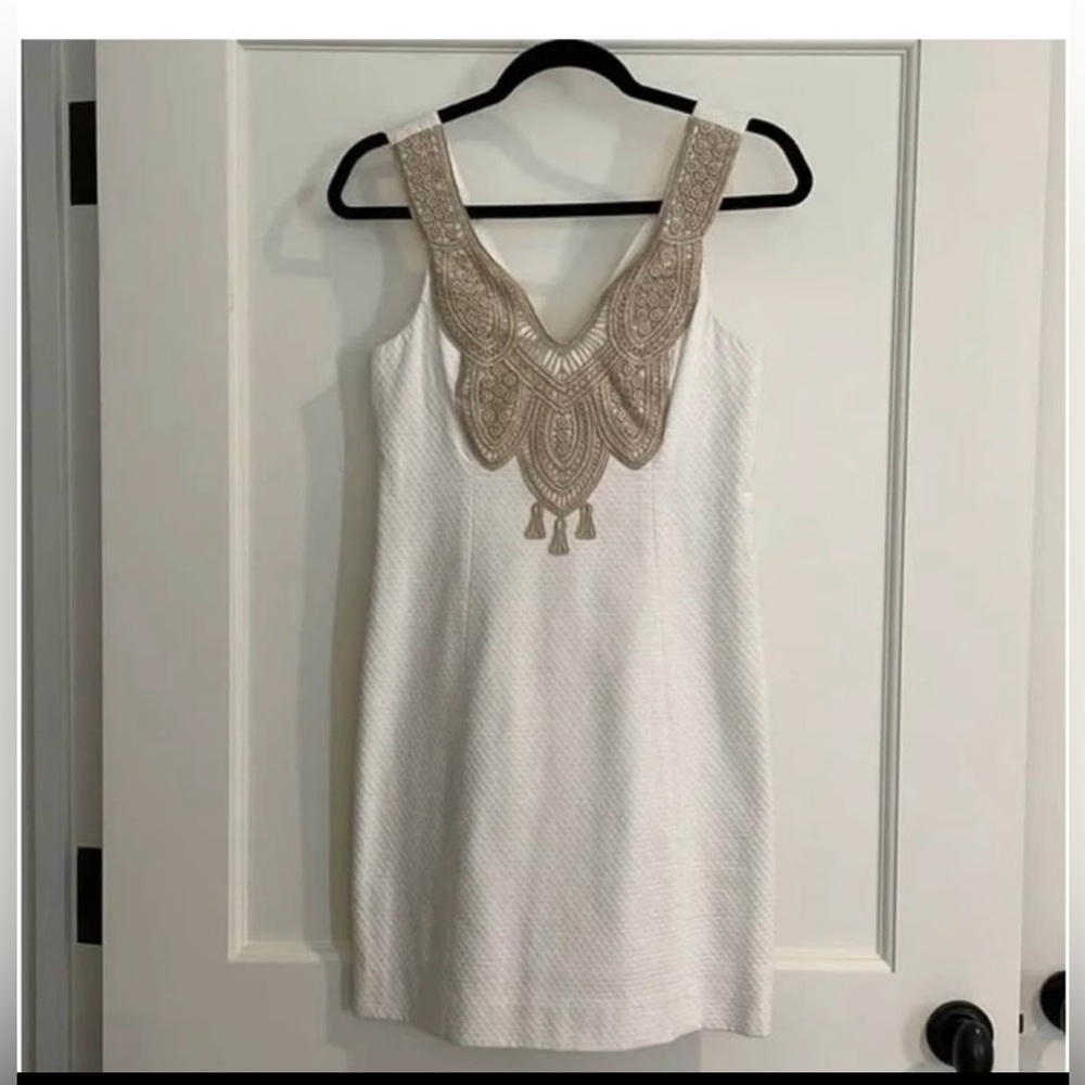 Lilly Pulitzer White Shift Dress with Gold Detailing
